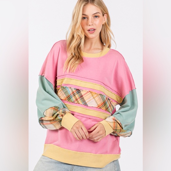 SAGE + FIG Mineral Wash Raw Edge Color Block Sweatshirt 10010016489 - Picture 6 of 6